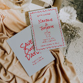 Retro Hand Drawn geschrieben Red Quirky Funky Wedd Save The Date