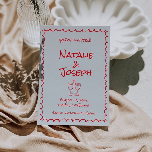 Retro Hand Drawn geschrieben Red Quirky Funky Wedd Save The Date