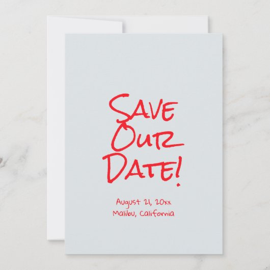 Retro Hand Drawn geschrieben Red Quirky Funky Wedd Save The Date (Rückseite)