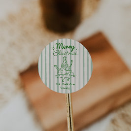 Retro Hand Drawn Green Funny Christmas Tree  Runder Aufkleber