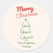 Retro Hand Drawn Green Red Abstract Christmas Tree Runder Aufkleber (Vorderseite)