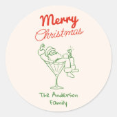 Retro Hand Drawn Green Red Santa Claus Christmas Runder Aufkleber (Vorderseite)