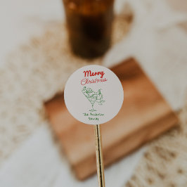 Retro Hand Drawn Green Red Santa Claus Christmas Runder Aufkleber