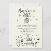 Retro Hand Drawn handschriftlich funky 30 Geburtst Einladung (Vorderseite)