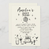 Retro Hand Drawn handschriftlich funky 30 Geburtst Einladung (Vorne/Hinten)