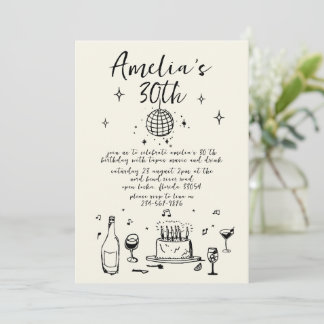 Retro Hand Drawn handschriftlich funky 30 Geburtst Einladung