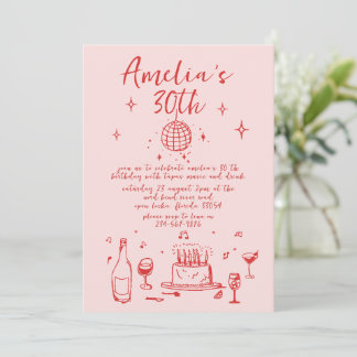 Retro Hand Drawn handschriftlich funky 30 Geburtst Einladung