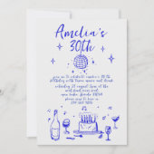 Retro Hand Drawn handschriftlich funky 30 Geburtst Einladung (Vorderseite)