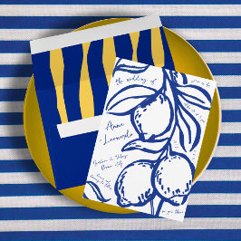 Retro Hand Drawn Handwritten Blue Italian Wedding Einladung