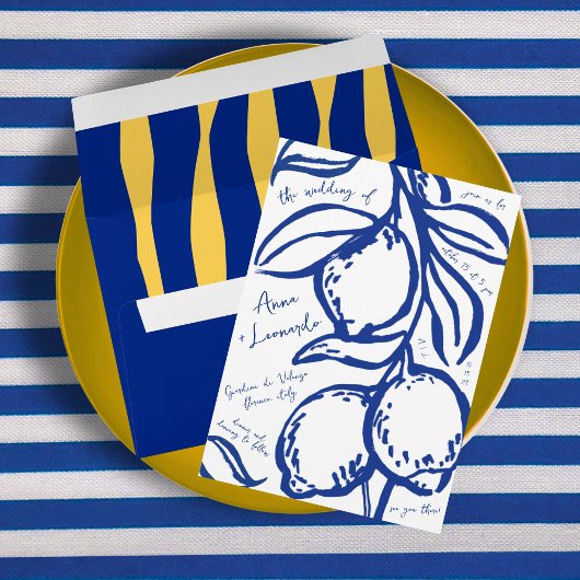 Retro Hand Drawn Handwritten Blue Italian Wedding Einladung