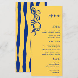 Retro Hand Drawn Handwritten Blue Italian Wedding Menükarte