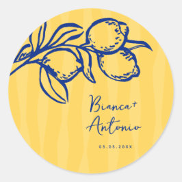 Retro Hand Drawn Handwritten Blue Italian Wedding Runder Aufkleber