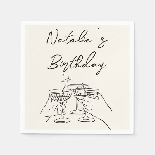 Retro Hand Drawn Martini Dreißiger Meilenstein Geb Serviette (Vorderseite)