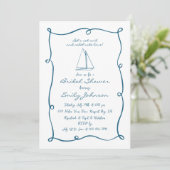 Retro Hand Drawn Nautical Sailboat Brautparty Einladung (Stehend Vorderseite)