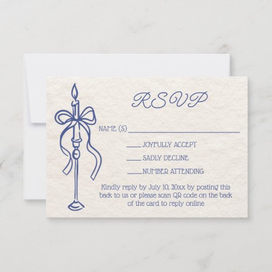 Retro Hand Drawn Navy Blue Wedding Website QR Code RSVP Karte (Vorderseite)