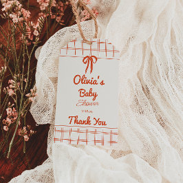 Retro Hand Drawn Neutral Bow Gingham Baby Shower Geschenkanhänger