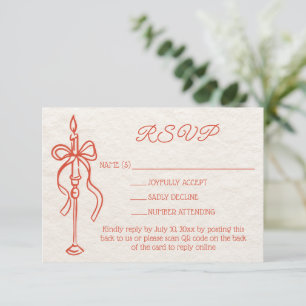 Retro Hand Drawn Orange Wedding Website QR Code RSVP Karte