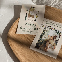 Retro Hand Drawn Painted Reindeer Merry Christmas