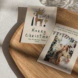 Retro Hand Drawn Painted Reindeer Merry Christmas Feiertagskarte