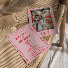 Retro Hand Drawn Pink Red Funky Wedding Einladung