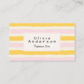 Retro Hand Drawn Pink Yellow Stripes QR Code Boho Visitenkarte (Vorderseite)