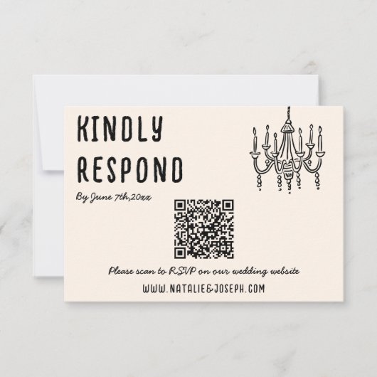 Retro Hand Drawn Quirky Modern QR Code Hochzeit RSVP Karte (Vorderseite)