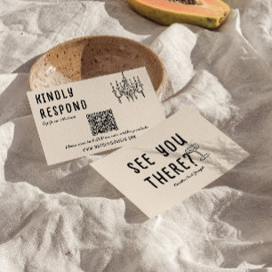 Retro Hand Drawn Quirky Modern QR Code Hochzeit RSVP Karte