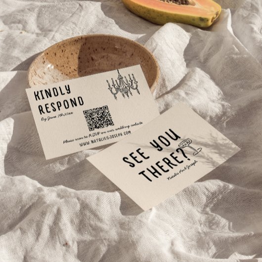 Retro Hand Drawn Quirky Modern QR Code Hochzeit RSVP Karte