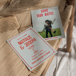 Retro Hand Drawn Red Blue Cocktail Foto Hochzeit Save The Date