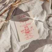 Retro Hand Drawn Red Cake Quirky Unique Wedding Einladung