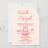 Retro Hand Drawn Red Cake Unique Arched  Wedding Einladung (Vorderseite)