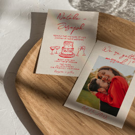 Retro Hand Drawn Red Cake Unique Photo Wedding Einladung