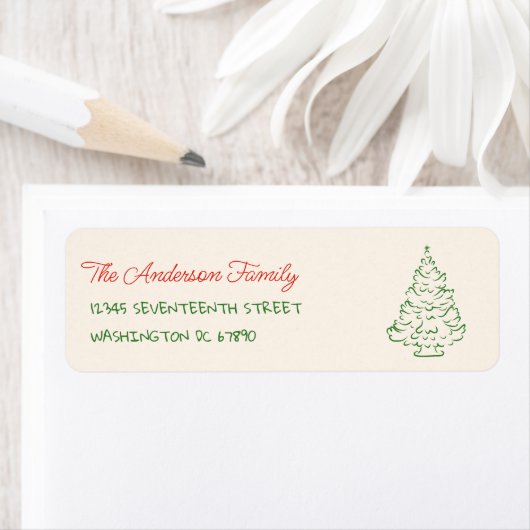 Retro Hand Drawn Red Green Christmas Tree Adress (Insitu)