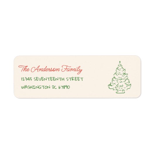 Retro Hand Drawn Red Green Christmas Tree Adress (Vorne)