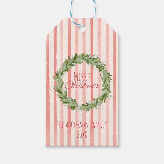 Retro Hand Drawn Red Green Frohe Weihnachtskranz Geschenkanhänger (Vorderseite)