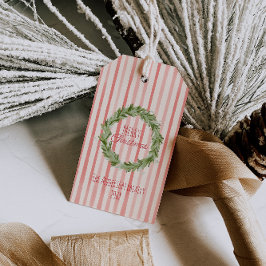 Retro Hand Drawn Red Green Frohe Weihnachtskranz Geschenkanhänger