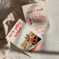 Retro Hand Drawn Red Quirky Cake Foto Hochzeit
