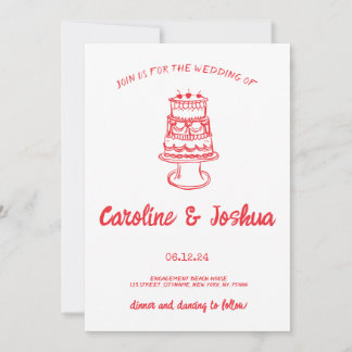 Retro Hand Drawn Red Quirky Cake Modern Wedding Ho Feiertagskarte