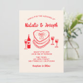 Retro Hand Drawn Red Quirky Cake Modern Wedding I Einladung (Stehend Vorderseite)