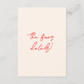 Retro Hand Drawn Red Trendy Quirky Wedding Details Begleitkarte (Rückseite)