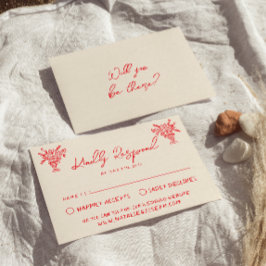 Retro Hand Drawn Red Unique Quirky Wedding RSVP Karte