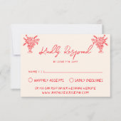 Retro Hand Drawn Red Unique Quirky Wedding RSVP Karte (Vorderseite)