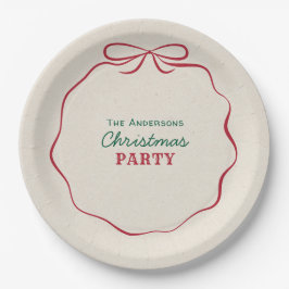 Retro Hand Drawn Ribbon Bow Christmas Party Pappteller