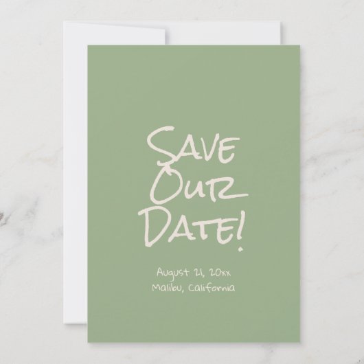 Retro Hand Drawn schrieb Green Funky Boho Wedding Save The Date (Rückseite)