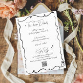 Retro Hand Drawn Scribble Black & White Wedding Einladung