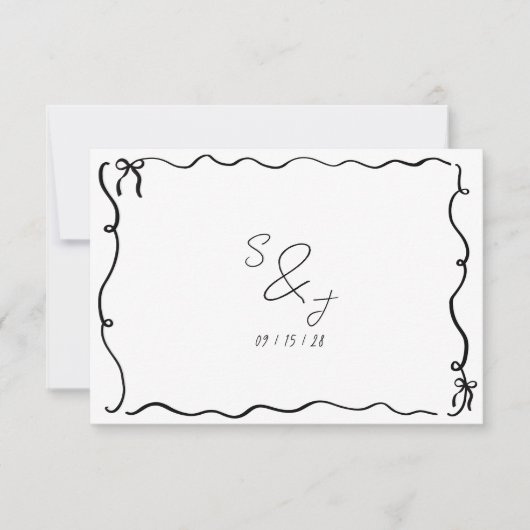 Retro Hand Drawn Scribble Black & White Wedding RSVP Karte (Vorderseite)
