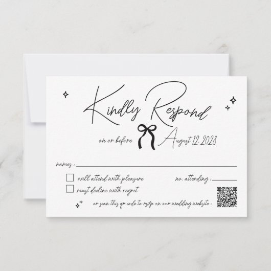 Retro Hand Drawn Scribble Black & White Wedding RSVP Karte (Rückseite)