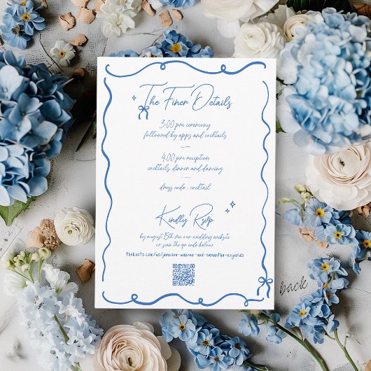 Retro Hand Drawn Scribble Blue & White Wedding Einladung