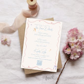 Retro Hand Drawn Scribble Pastel & Blue Wedding Einladung