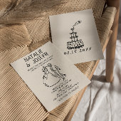 Retro Hand Drawn Sketchy Quirky Einzigartige Hochz Einladung